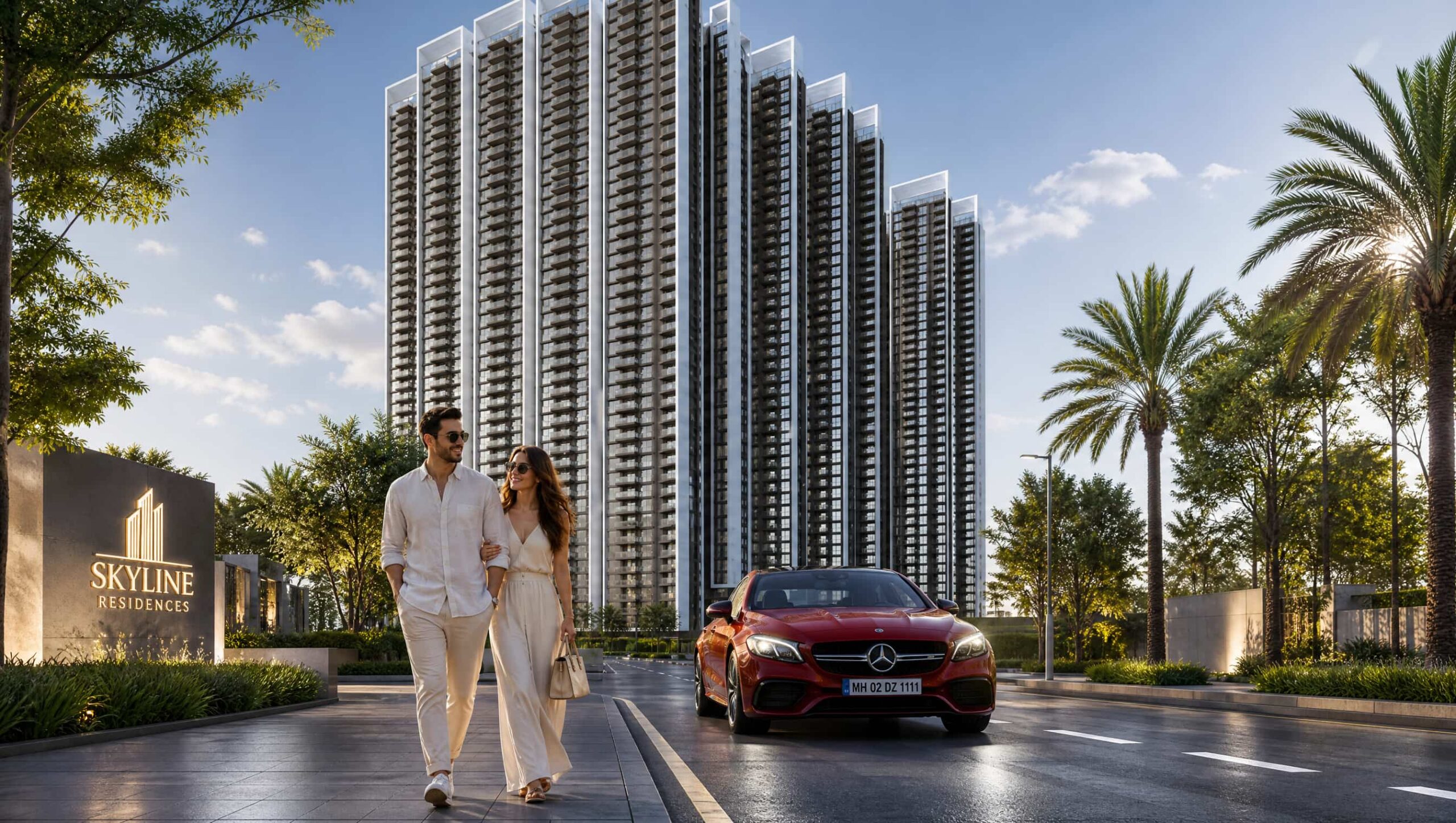 Godrej Brooklyn Avenue Kukatpally &mdash; artist's impression of the twin towers from the arrival avenue