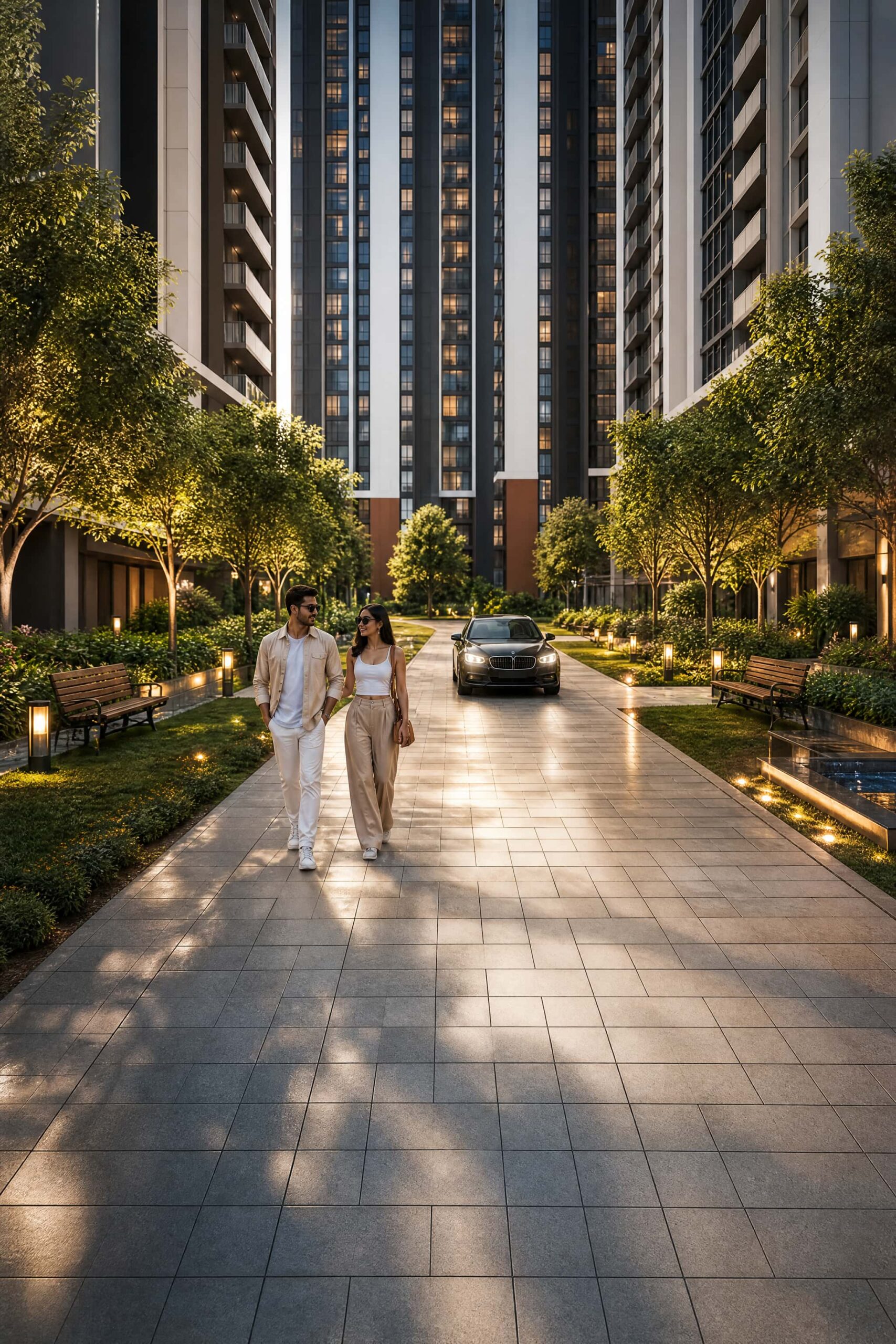 Godrej Brooklyn Avenue Kukatpally &mdash; artist's impression of the towers at sunset