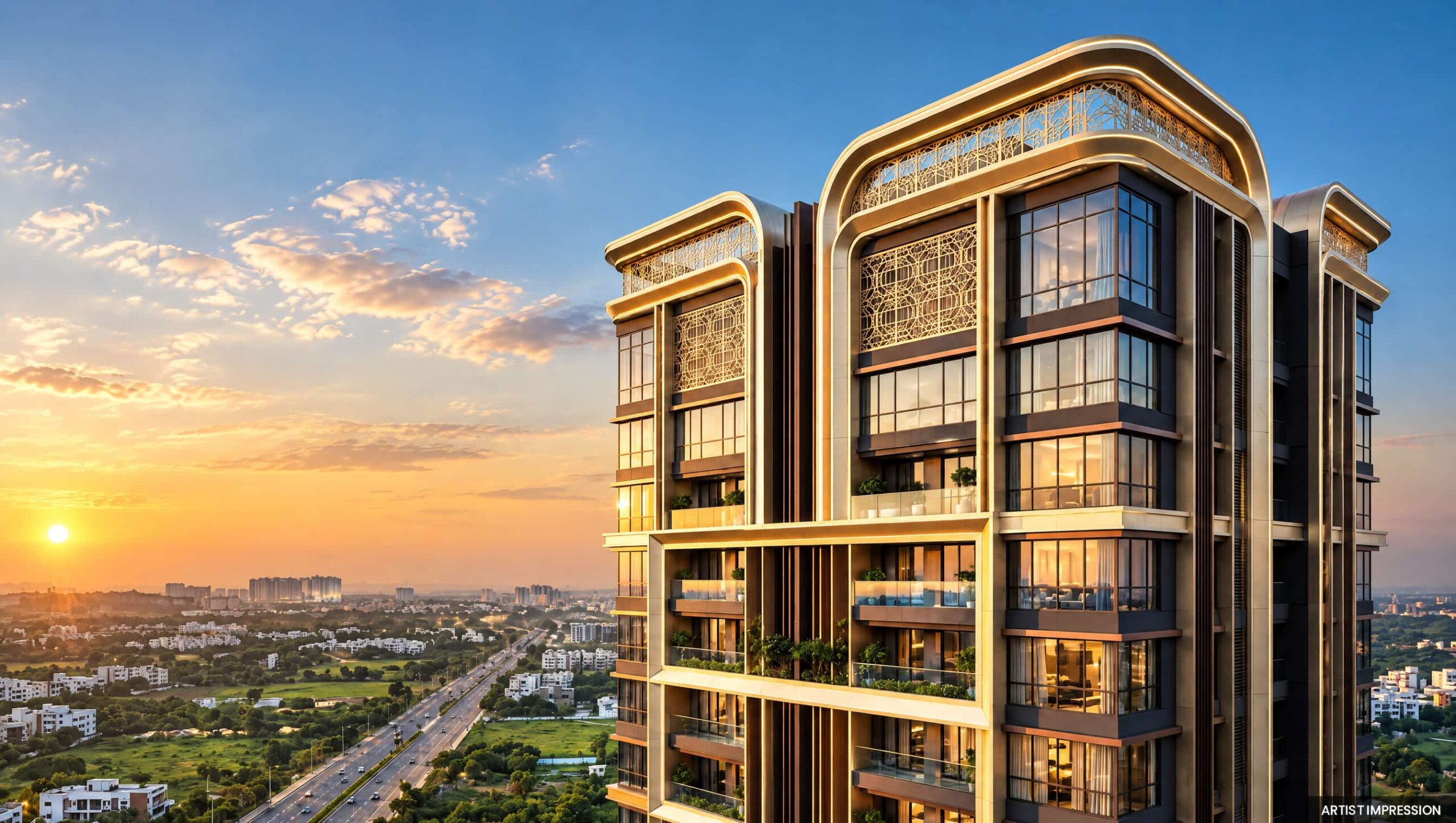 Godrej Epoque G+60 tower at sunset (artist&rsquo;s impression)
